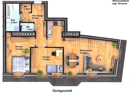 Grüner Weitblick - Herrliches Terrassenpenthouse in sehr beliebter und verkehrsgünstiger Lage im grünen Hetzendorf